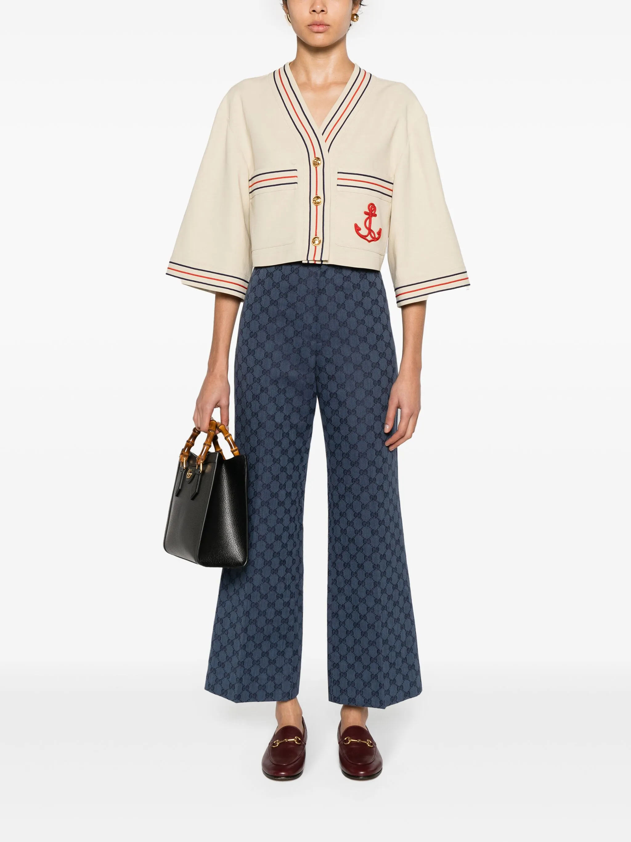 Укороченный кардиган с аппликацией Anchor Gucci, бежевый — фото 2