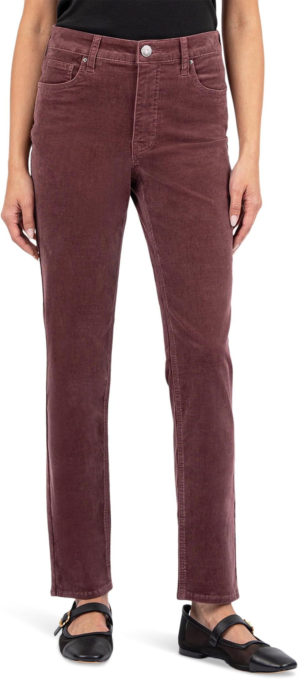 

Брюки KUT from the Kloth Rachael Corduroy High Rise Fab Ab Mom Regular Hem-Long in Rosemary, Mauve