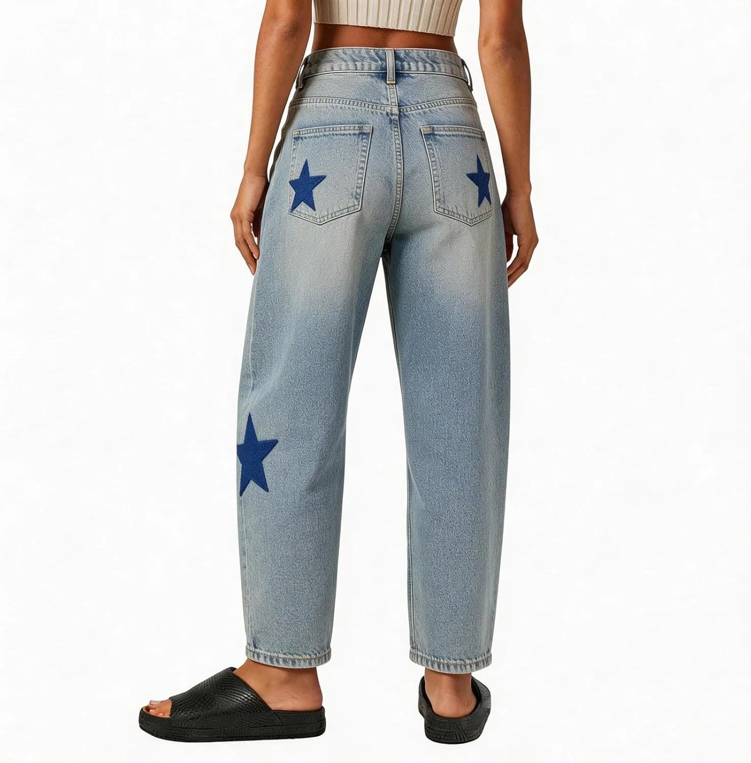Джинсы с цветочным принтом, Wide Leg, Light Blue — фото 4