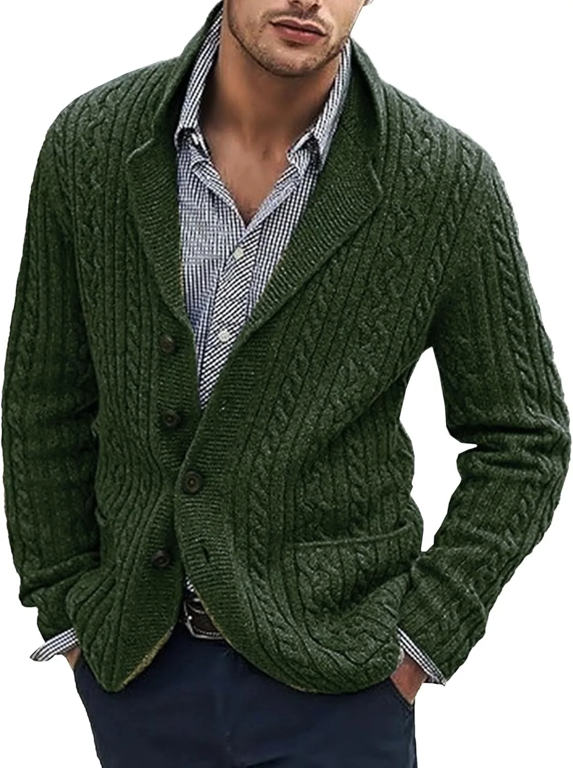 Мужской кардиган с воротником-шалью, Slim Fit, с карманами