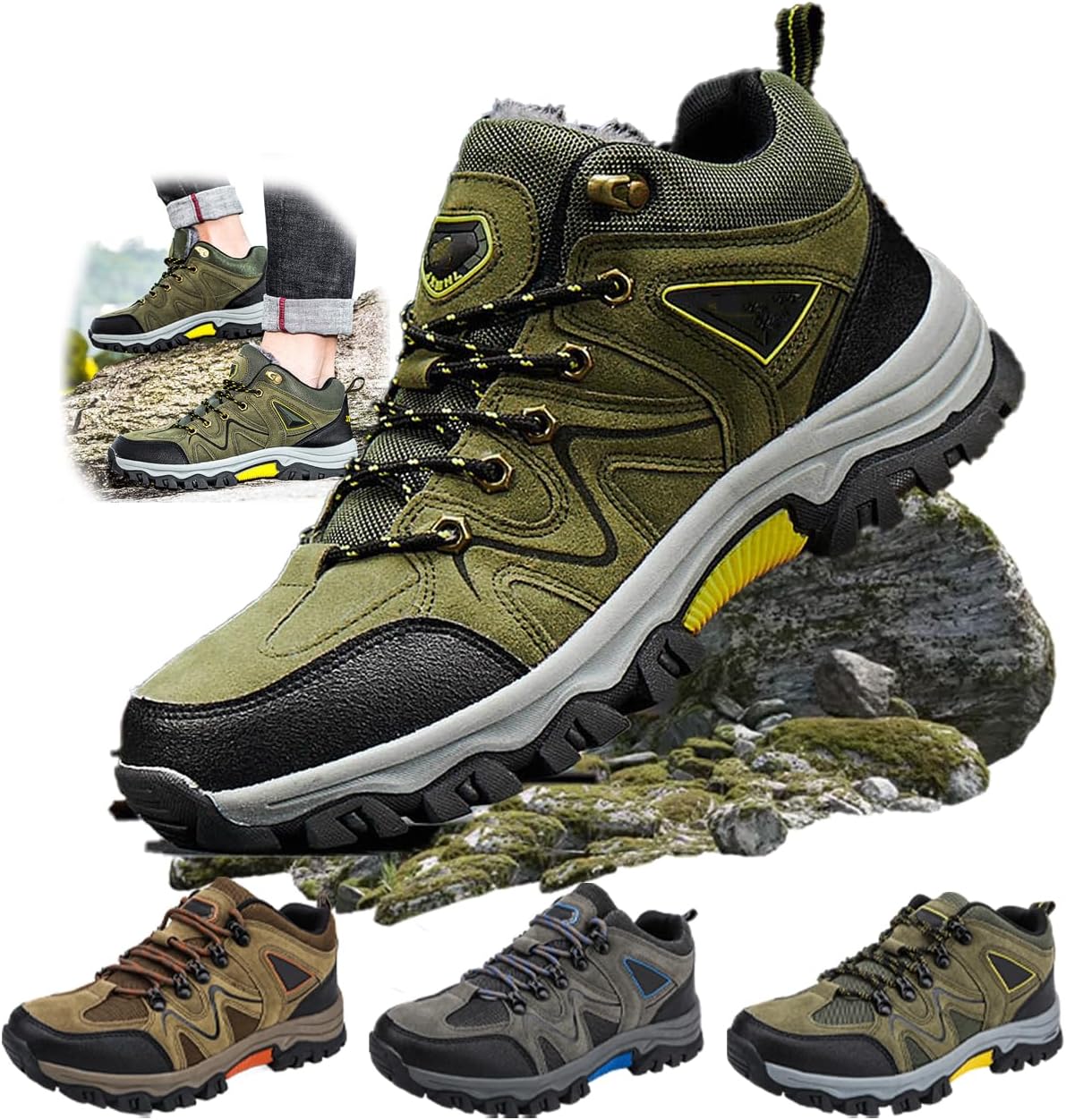 

Мужские легкие дышащие ортопедические походные кроссовки, удобная обувь для трекинга на все сезоны, водонепроницаемая подошва из нескользящей резины Generic, зеленый