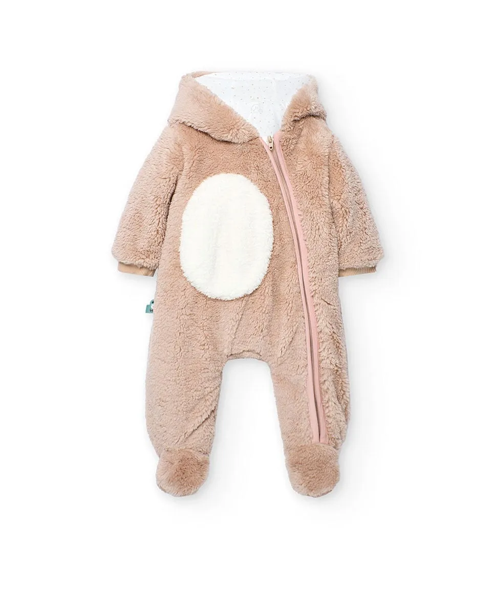 

Комбинезон из мягкой детской пряжи с капюшоном и застежкой спереди Boboli, бежевый