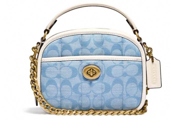 

Сумка через плечо Coach с тиснением Monogram, лен и кожаная отделка, синий