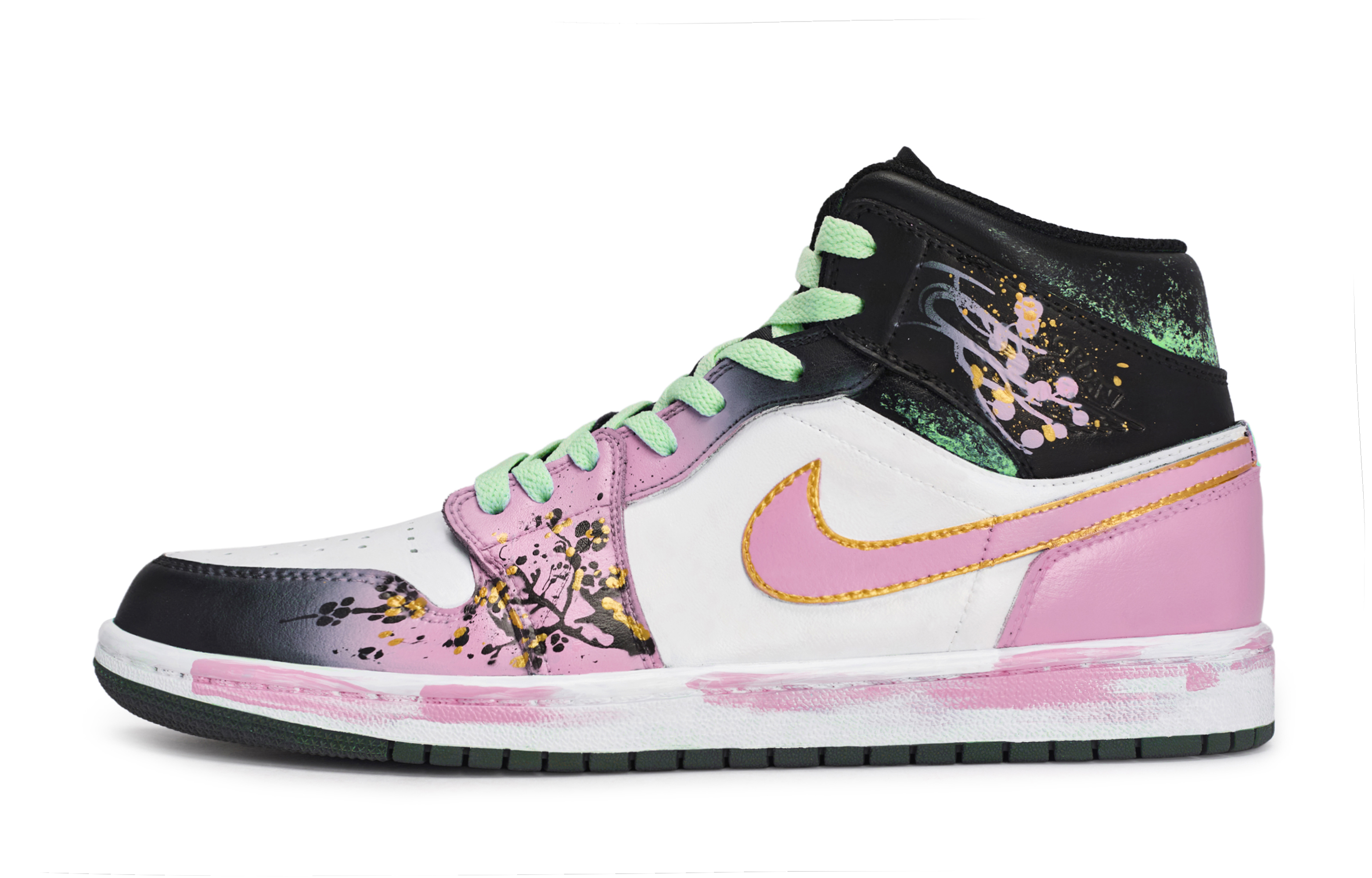 Air 1 811 Manufacturing, Jinling Hanmei, специальная коробка для обуви, кроссовки Mid Top Vintage Basketball Unisex Jordan, черный, белый, зеленый розовый — фото 3