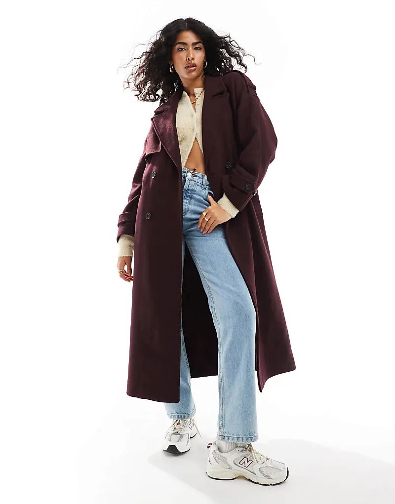 

Шерстяной макси-тренч бордового цвета Bershka