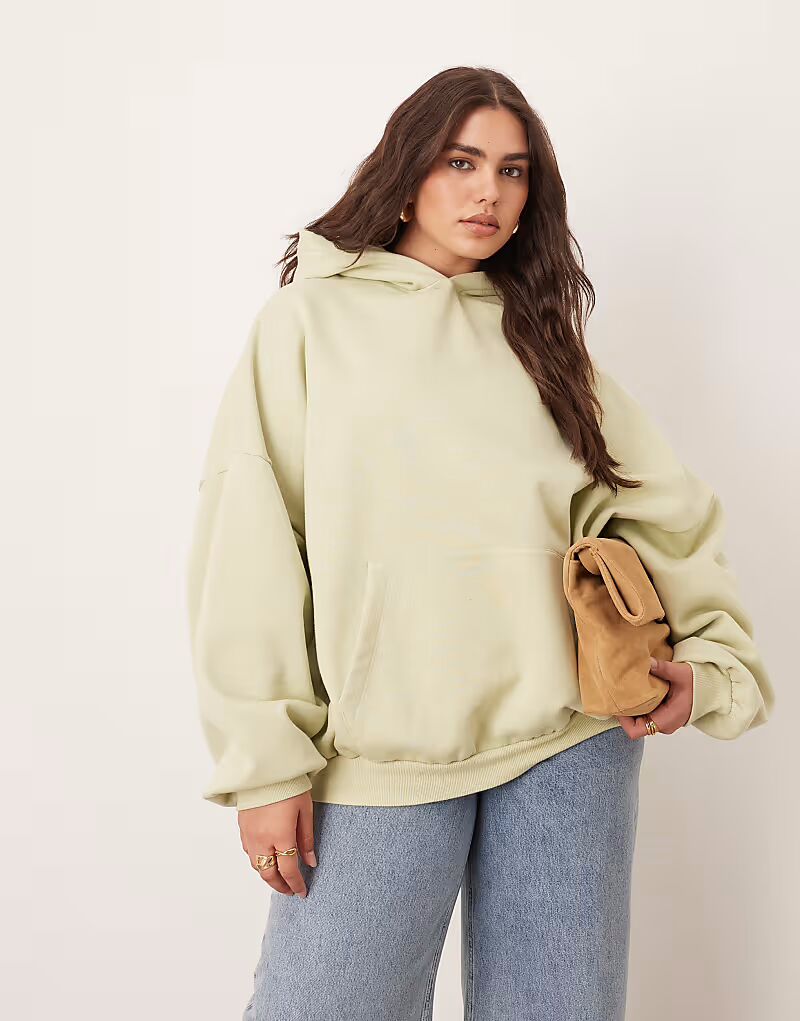 

Толстовка ARRANGE Curve oversize премиум-класса с капюшоном фисташкового цвета