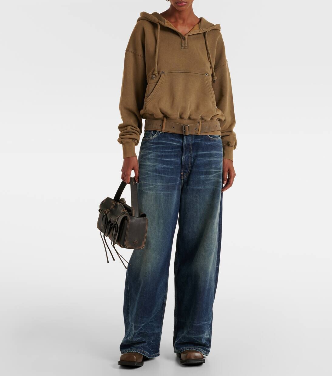 Толстовка с капюшоном из хлопкового джерси Acne Studios, цвет mud brown — фото 2