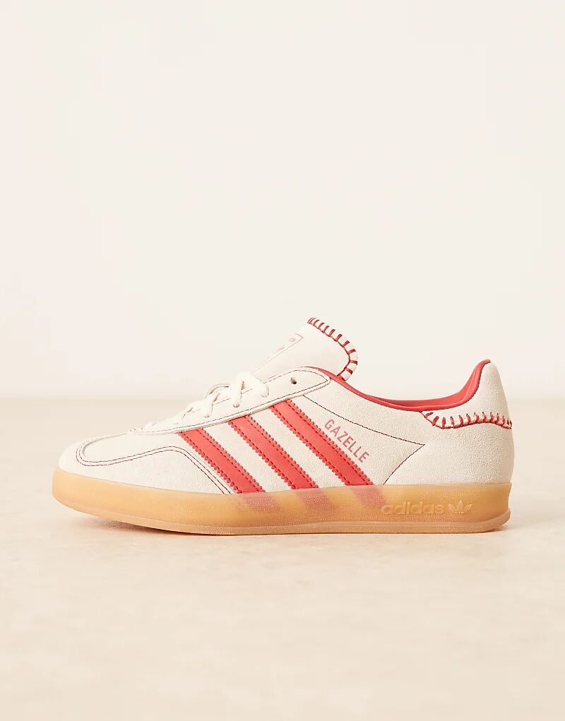 Кроссовки adidas Originals Gazelle Indoor кремового и красного цветов — фото 2