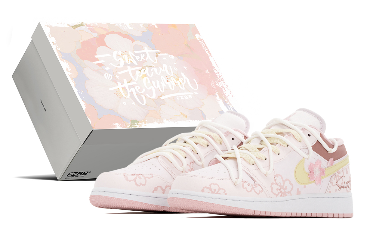 

Jordan Air 1 Box, Cherry Blossom Rain Abrasion Resistant Mid top детские баскетбольные кроссовки Pink Yellow