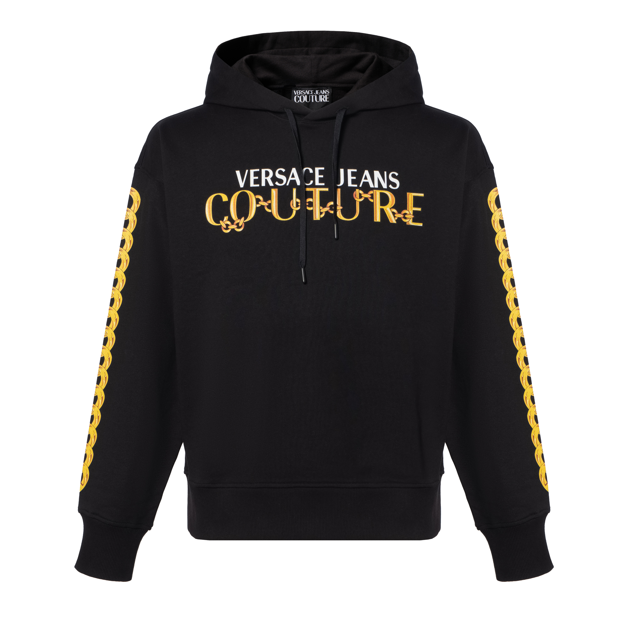 

Хлопковая толстовка с капюшоном и принтом логотипа Couture VERSACE JEANS, черный