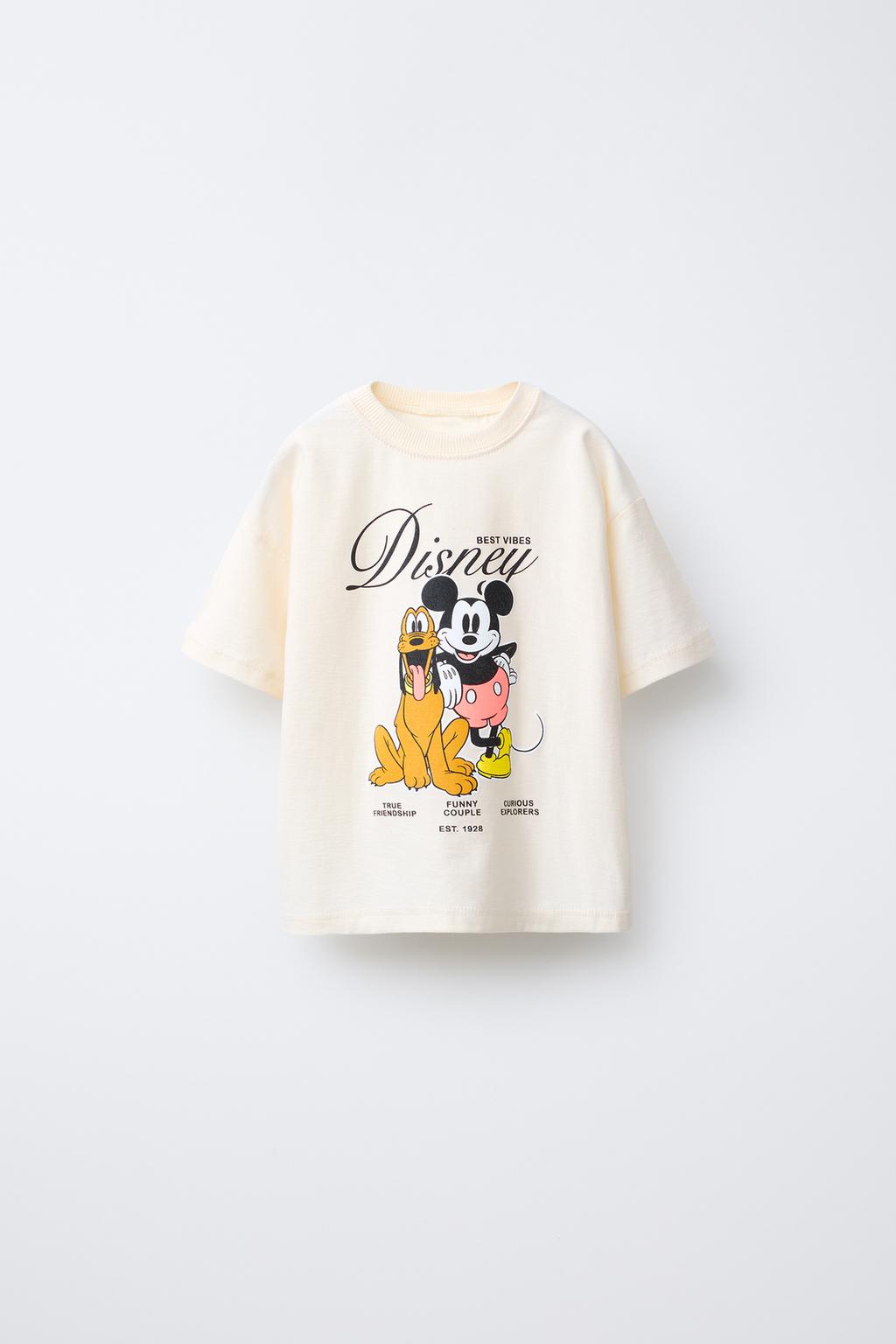 

Футболка с принтом микки мауса и плутона disney ZARA, устрично-белый
