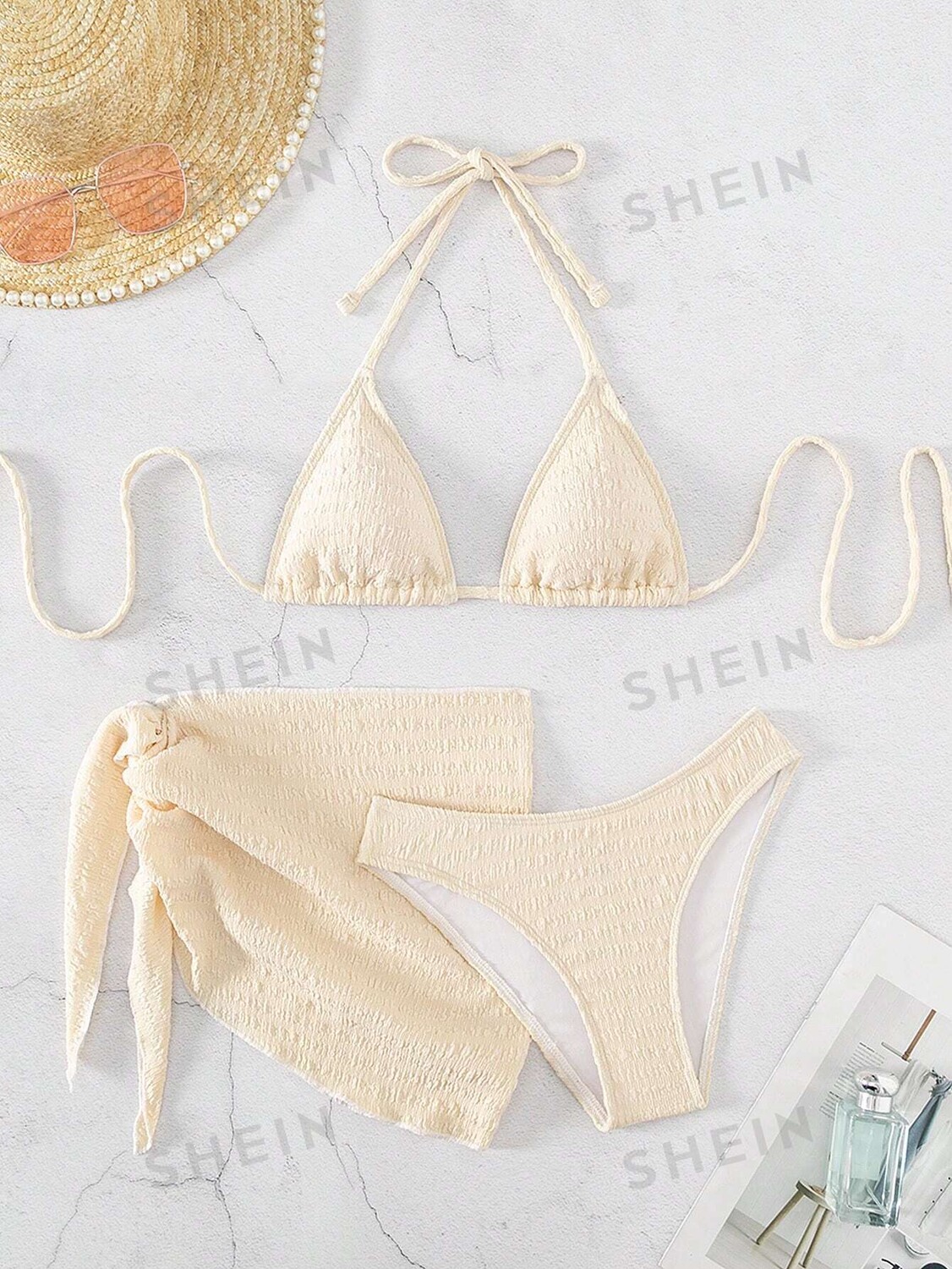 

Купальник Shein Swim Basics с вырезом на бретельках, бежевый