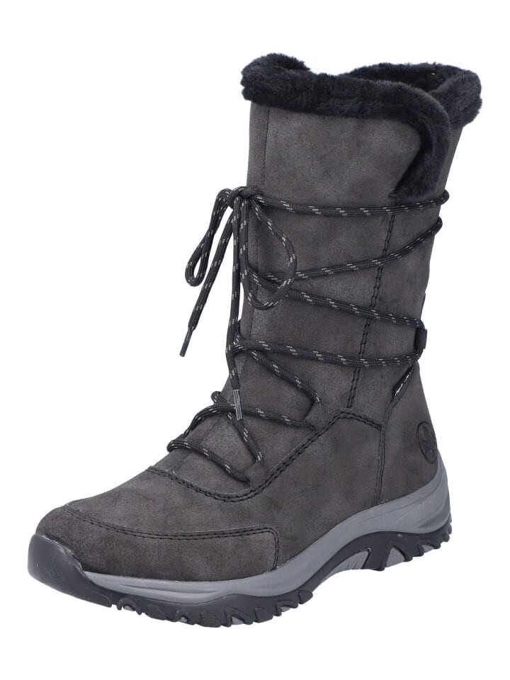 Сапоги женские Rieker Stiefel высокие с мехом, антрацитовый