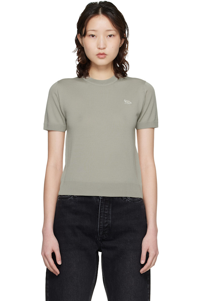 

Maison Kitsuné Бежевый свитер из тонкой мериносовой шерсти, сшитый из шерсти детеныша лисы