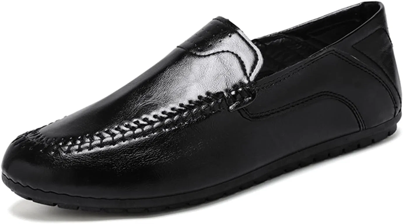 Лоферы мужские с прострочкой, Round Toe, Black DFHXALH