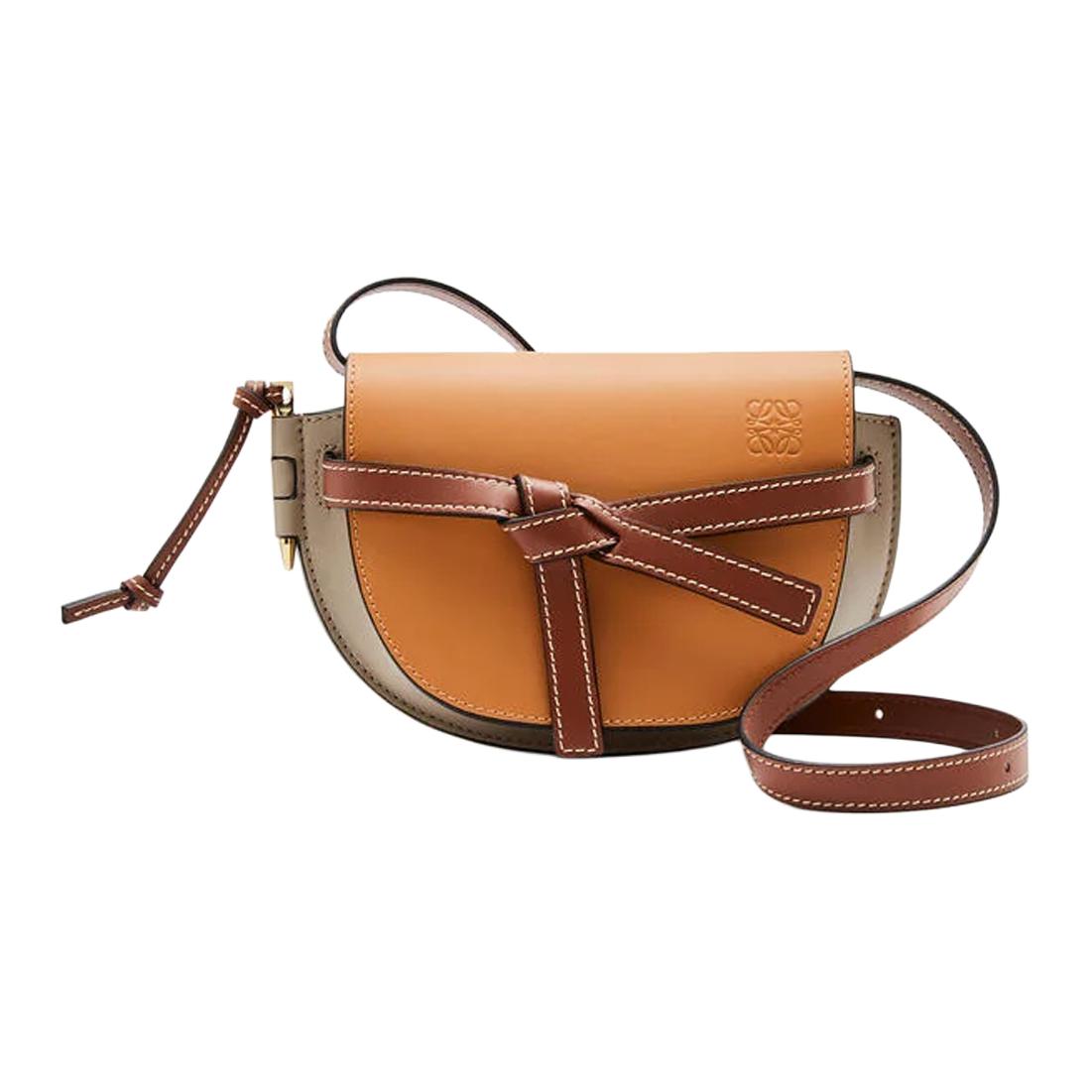 

Сумка Gate Soft Cow Leather с бантом, Миниатюрная женская сумка через плечо и в руку LOEWE, Цвет: янтарный/светло-серый/ржаво-красный