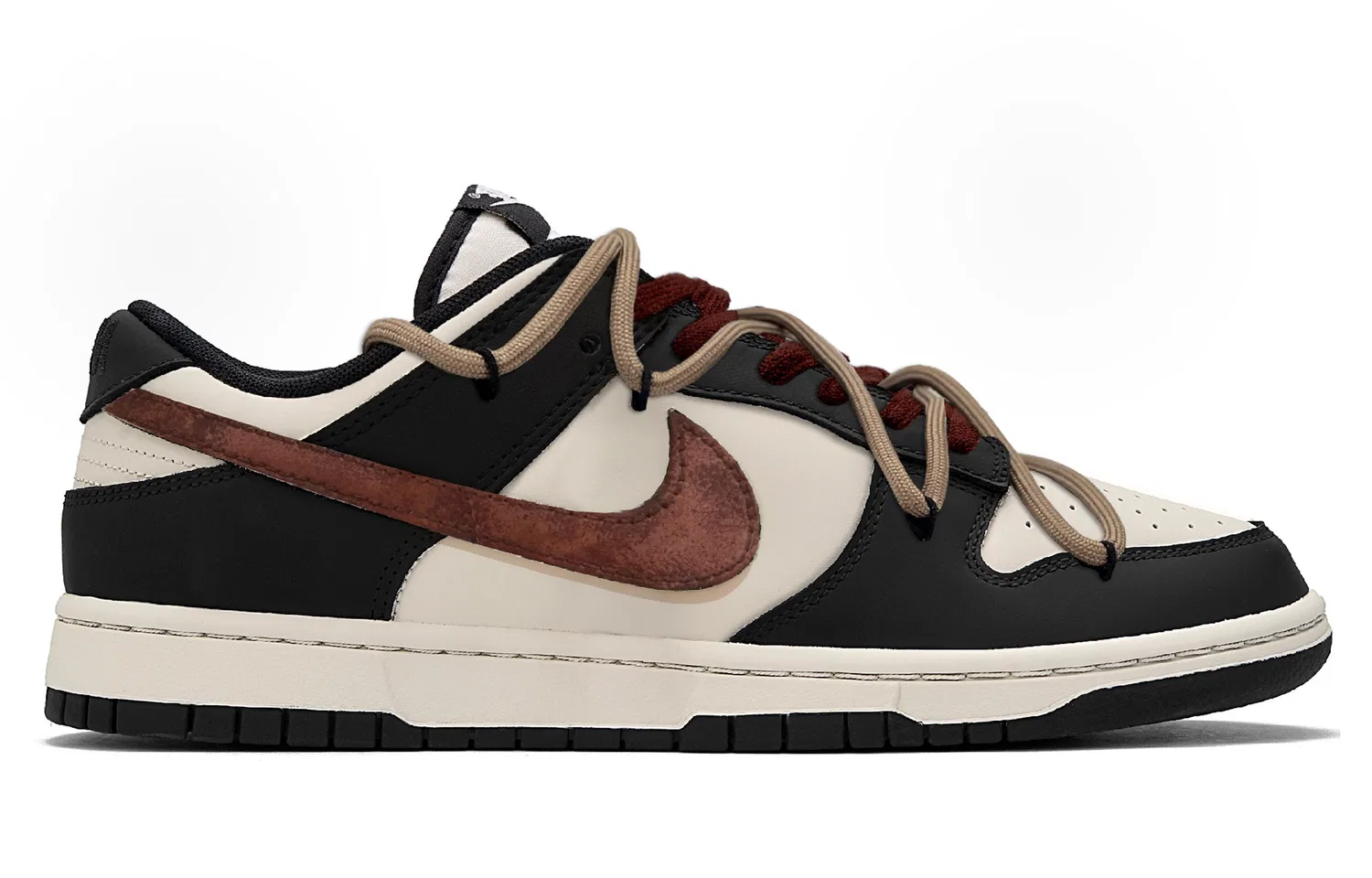 Кроссовки Dunk Red Patterned Jet Black MONE Manufacturing, кожа, износостойкие, легкие, амортизирующие, нескользящие Nike, Black White — фото 3