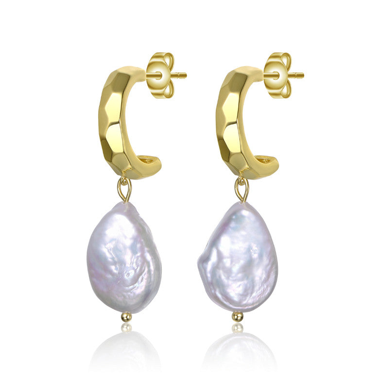 

Серьги-подвески из стерлингового серебра 14 карат с покрытием из золота и пресноводным жемчугом неправильной формы Genevive, золотой