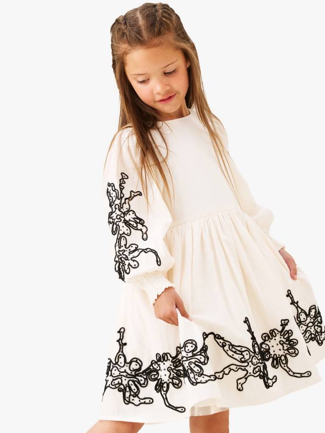 

Детское платье с вышивкой и рукавами-фонариками Angel & Rocket, Ivory