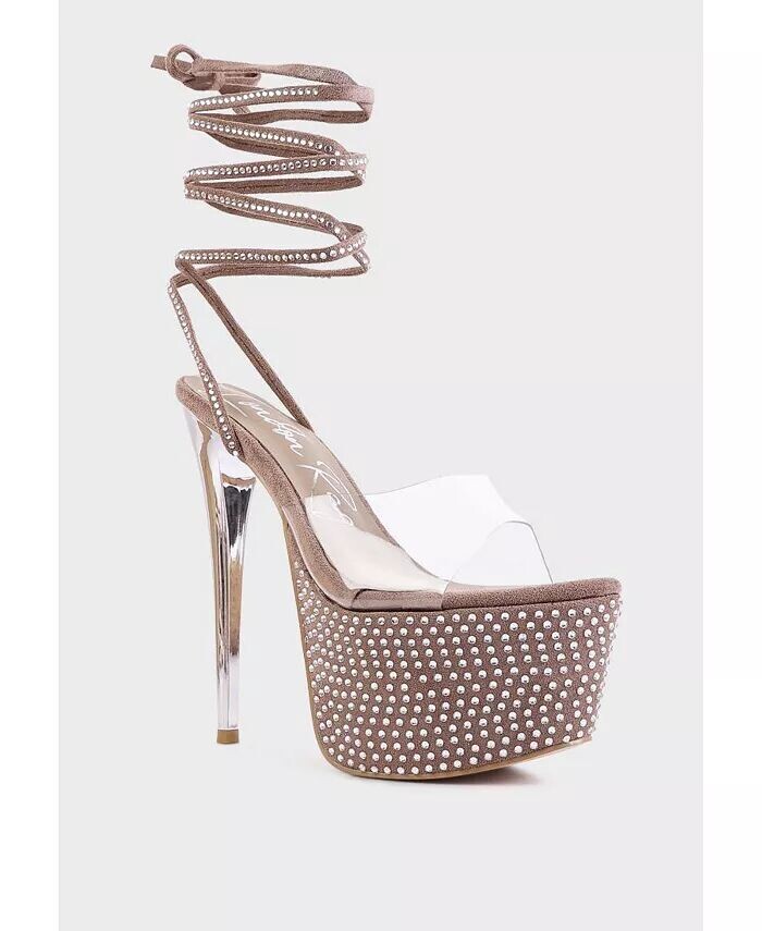 Туфли Sugar Mom Strappy Diamante Platform High Heels London Rag, коричневый/бежевый — фото 3