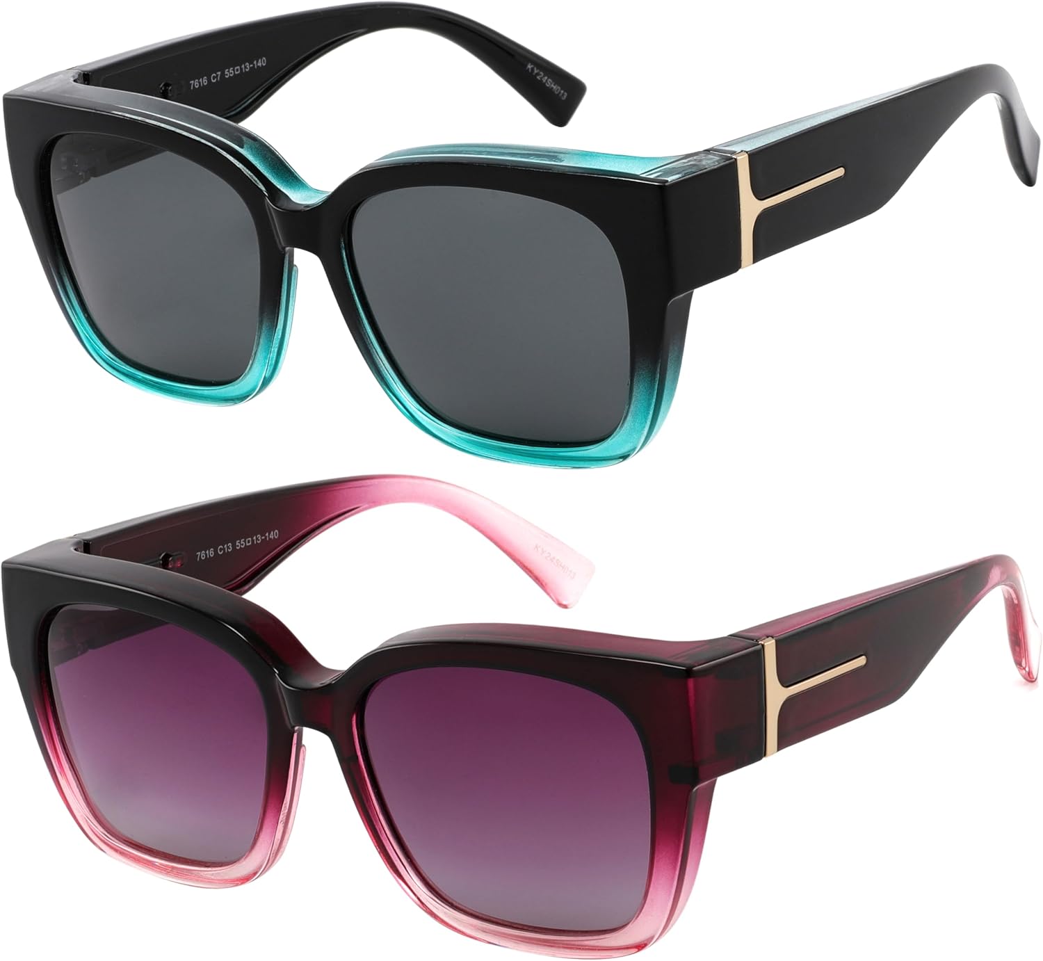 

Поляризованные солнцезащитные очки Yogo Vision для ношения поверх обычных очков, 100% защита от УФ. 2 шт: черно-синяя оправа с серыми линзами, градиентная фиолетовая оправа с фиолетовыми линзами