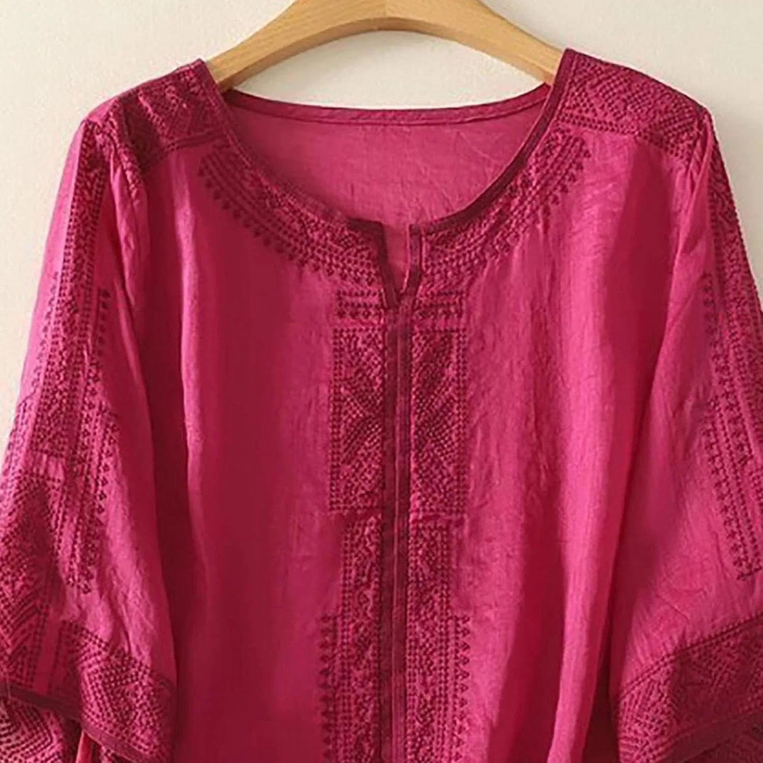 Женская рубашка из льна и хлопка, свободный крой Linen Shirts for Women, розовый — фото 2