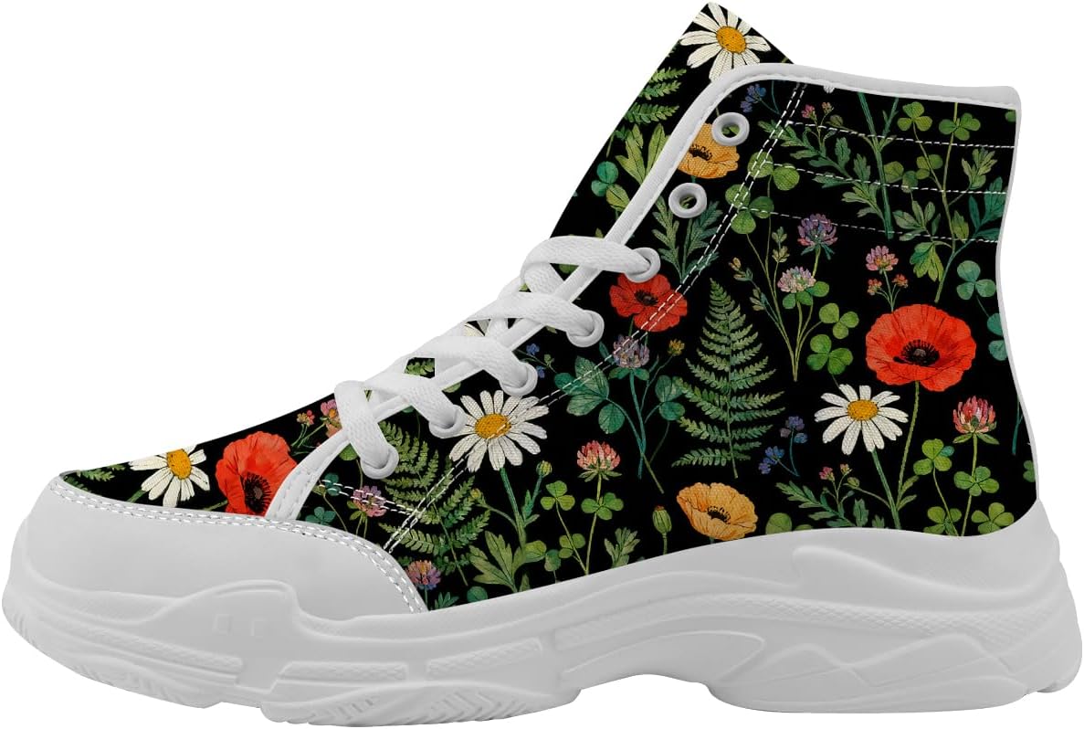 

Женские кеды на высокой подошве, цветочные текстильные туфли, подарок для нее и для него Quorax, красный/зеленый