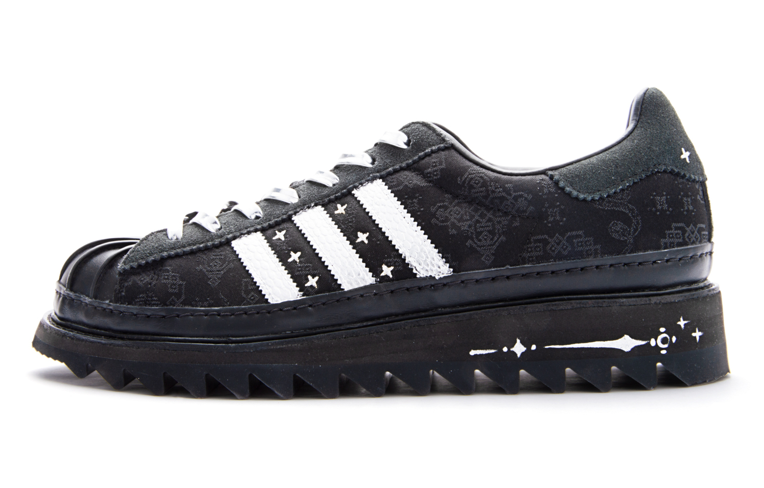 

Adidas Originals Мужские низкие скейтбордические кроссовки CLOT x SUPERSTAR с износостойким верхом и возможностью увеличения высоты, черный с серебристым рисунком