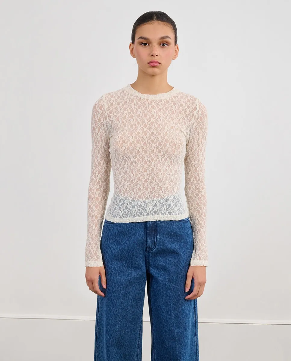 

Женский топ с длинным рукавом из кружевной ткани Lili Sidonio, белый