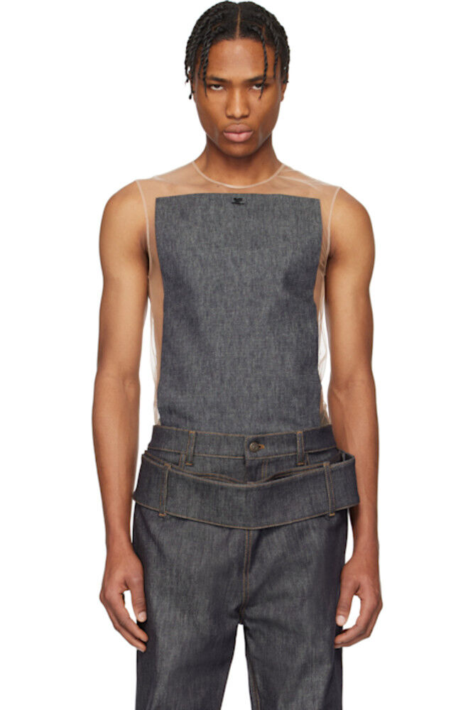 

Бежевый и серый Illusion Square Denim Майка Courrèges