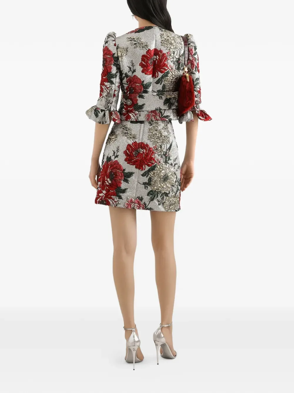 Мини-юбка с цветочной вышивкой DOLCE & GABBANA, серебряный — фото 3