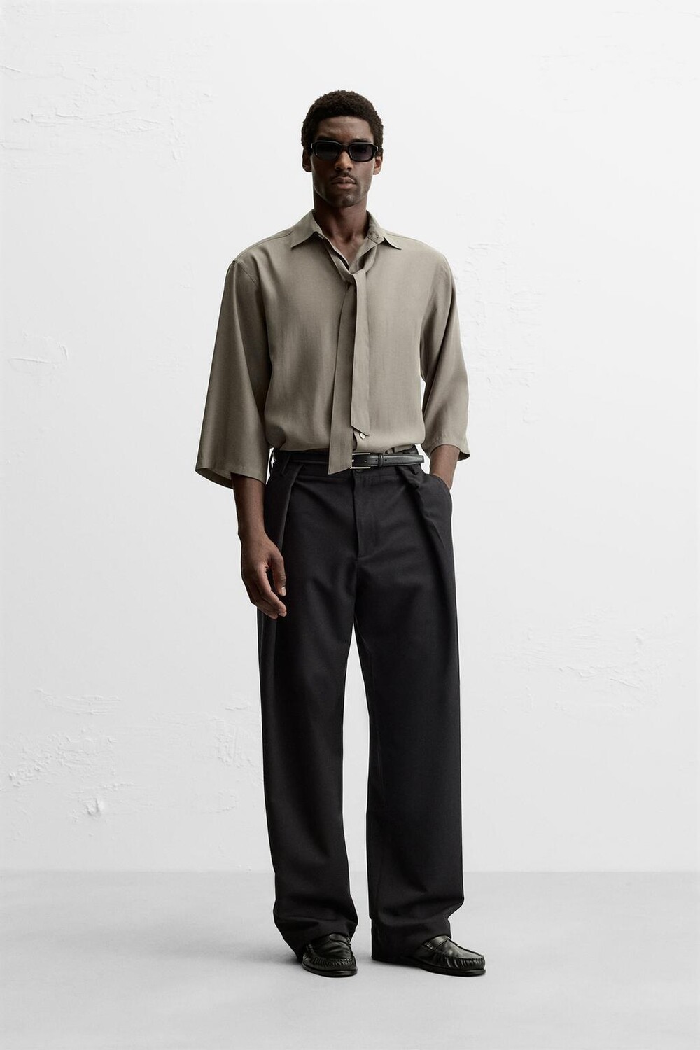 

Струящаяся рубашка с бантом ZARA, кэмел