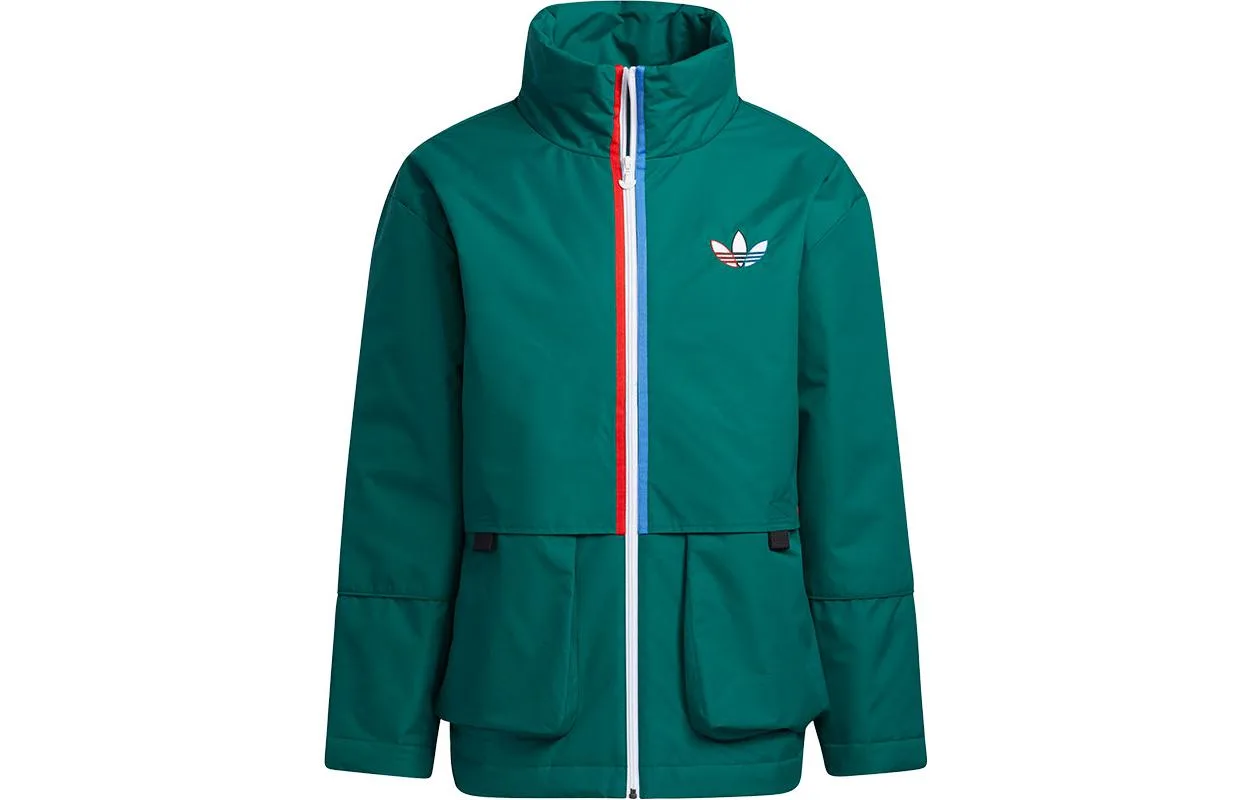 Adidas Originals Пуховик мужской зеленый с воротником стойкой