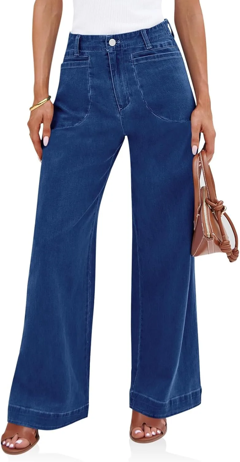 

Женские джинсы Wide Leg High Waisted Stretchy Baggy Loose Denim Casual с карманами BEIBEINOYA