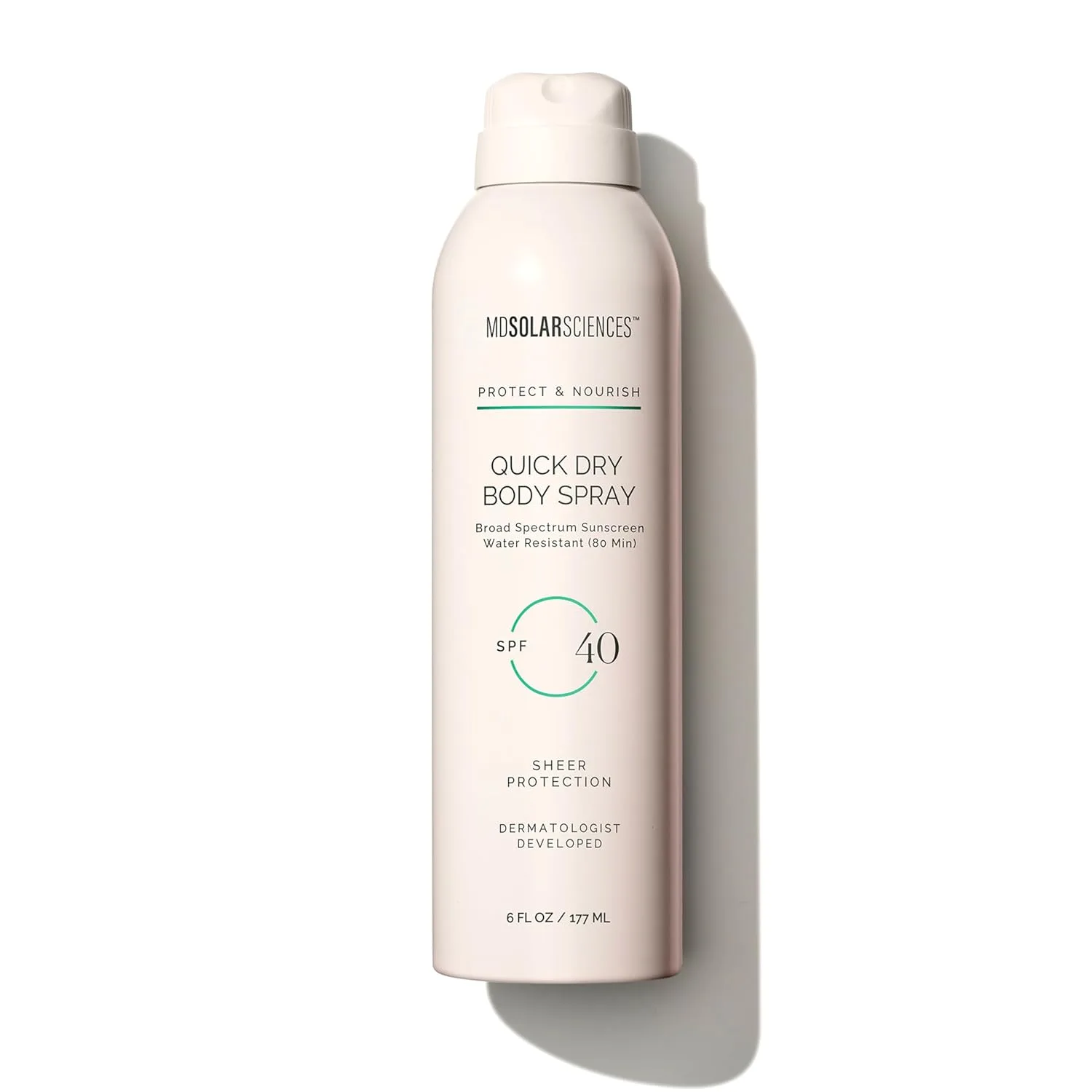 MDSolarSciences Quick Dry Body Spray SPF 40, водостойкий спрей для тела с широким спектром защиты, обогащенный амлой, витамином C и антиоксидантами, неаэрозольный, для чувствительной кожи, 177 мл, Sheer