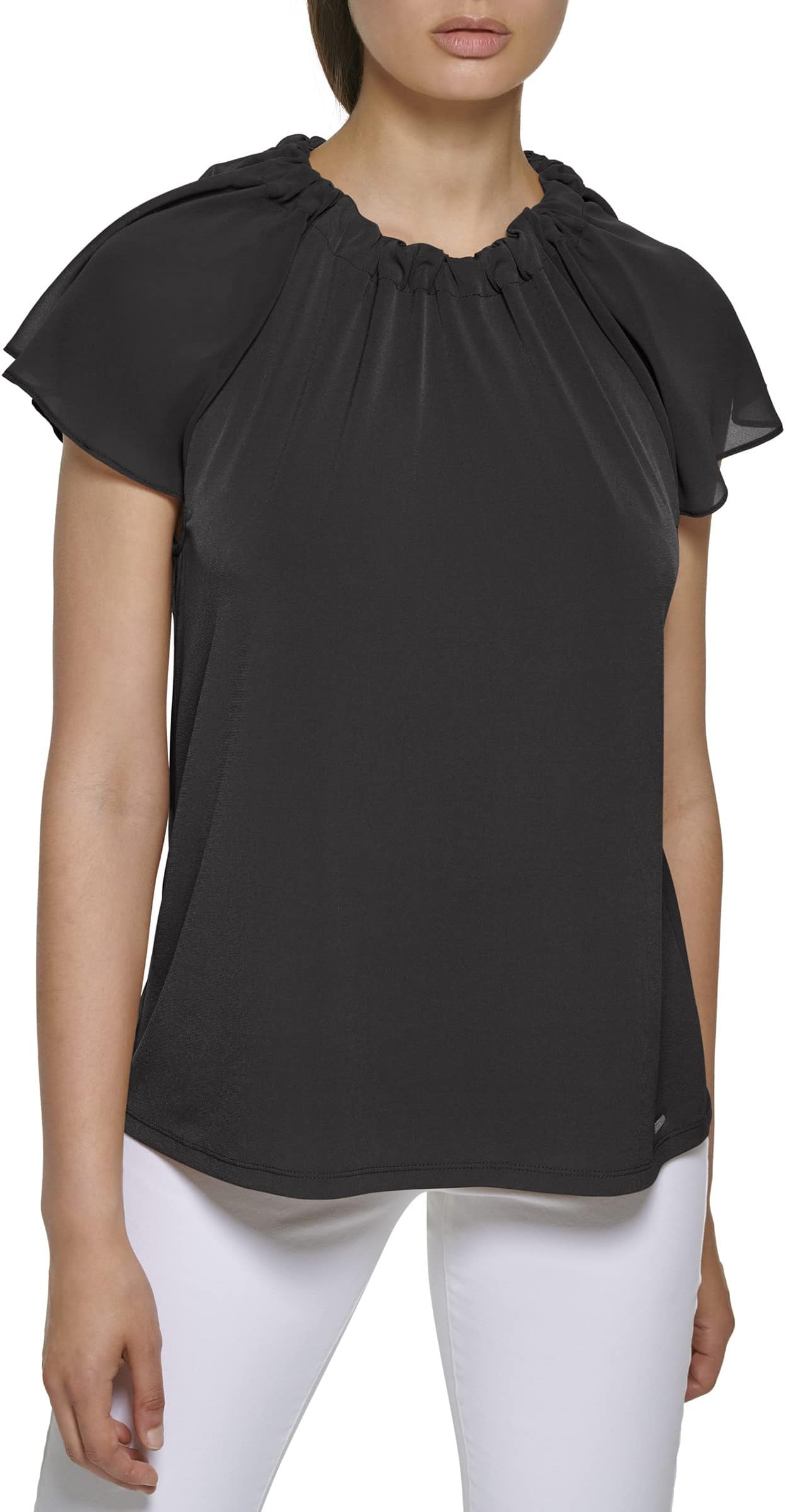 

Топ Calvin Klein Chiffon Ruffle Sleeve, черный