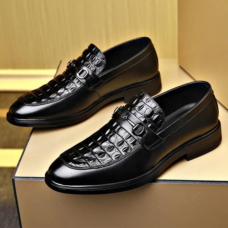 Лоферы кожаные Burnished Leather Working Slip On Round Toe Business Low Top Classic, черный UOPYNE — фото 4