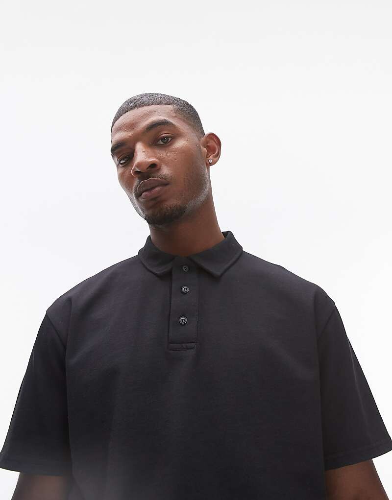 

Topman – черная рубашка-поло свободного кроя с эффектом потертости