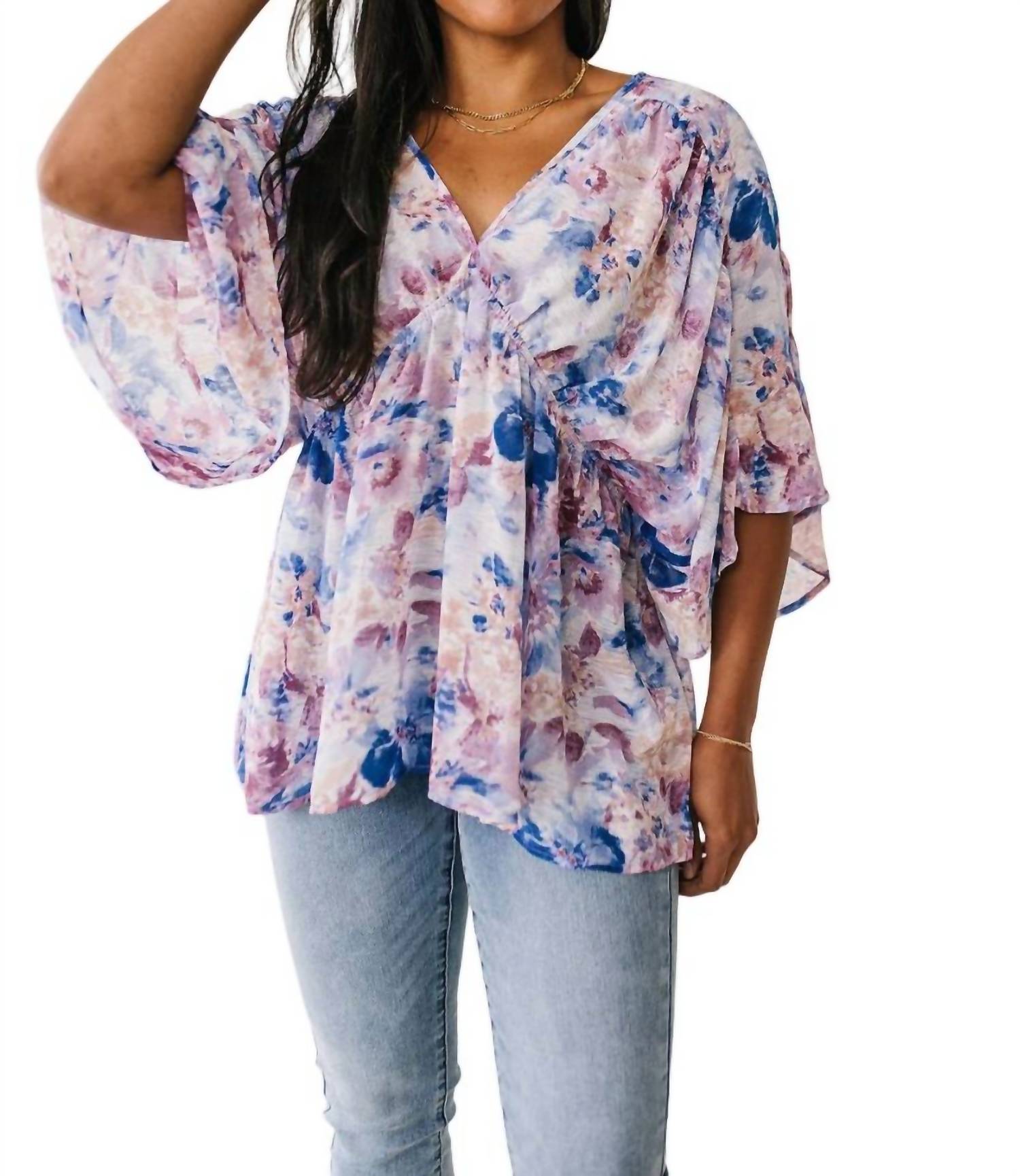 

Топ Fabled In Floral Draped Peplum Top In Blue Jodifl, синий