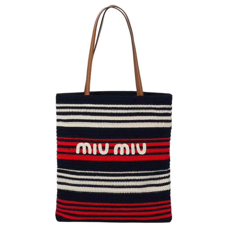 

Сумка-шоппер из ткани на плечо женская синяя красная белая MIU MIU