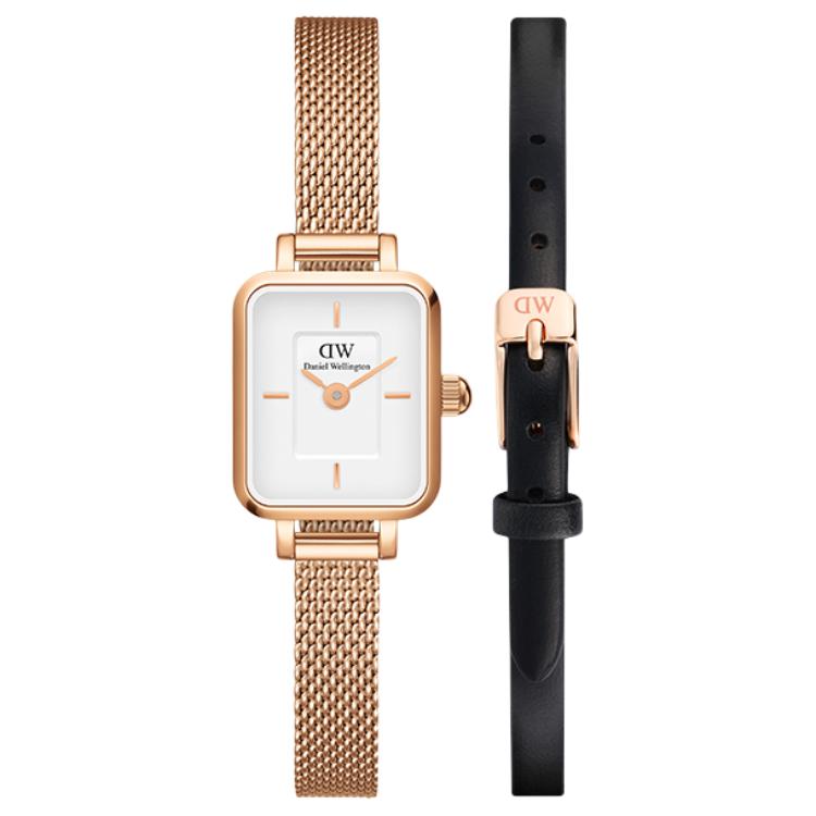 

Даниэль Веллингтон Квадро Мини Люминэ 18 мм DW/DanielWellington, розовый золотой Small Cube & черный Leather Strap