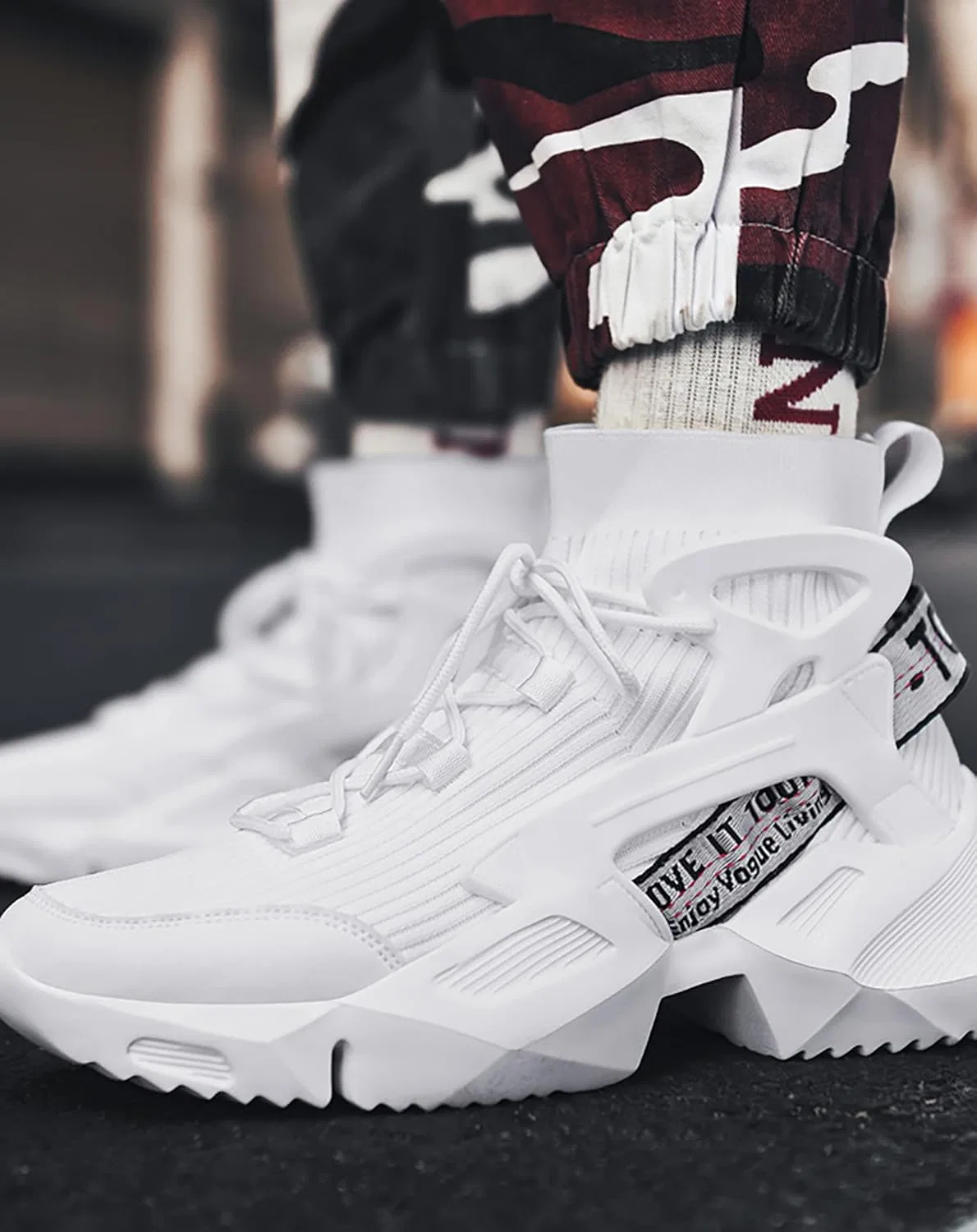 Кроссовки Niepce Inc Streetwear High Top Fashion Men's Knit Chunky Trainers, White 803 — фото 3