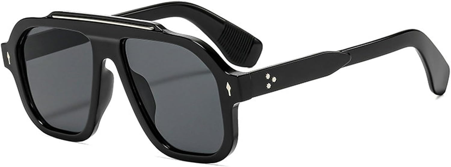 

Солнцезащитные очки COTIA Fashion Pilot для женщин, защита от УФ-излучения UV400, ретро-стиль, заклепки; солнцезащитные очки для мужчин с градиентным переходом цвета, квадратная форма, синий и желтый цвета, Black