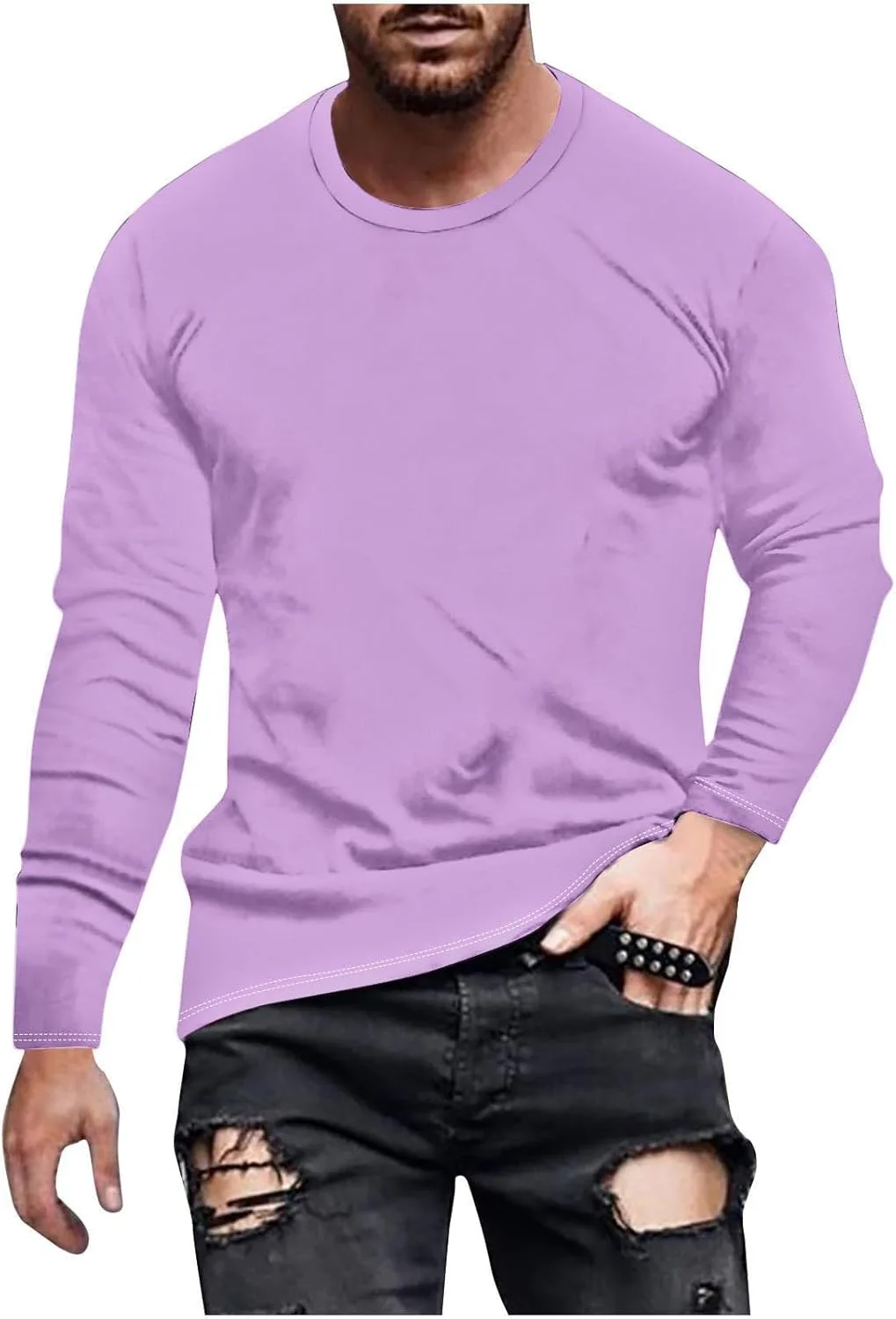 

Мужская футболка с длинным рукавом и свободным кроем QUNPIU