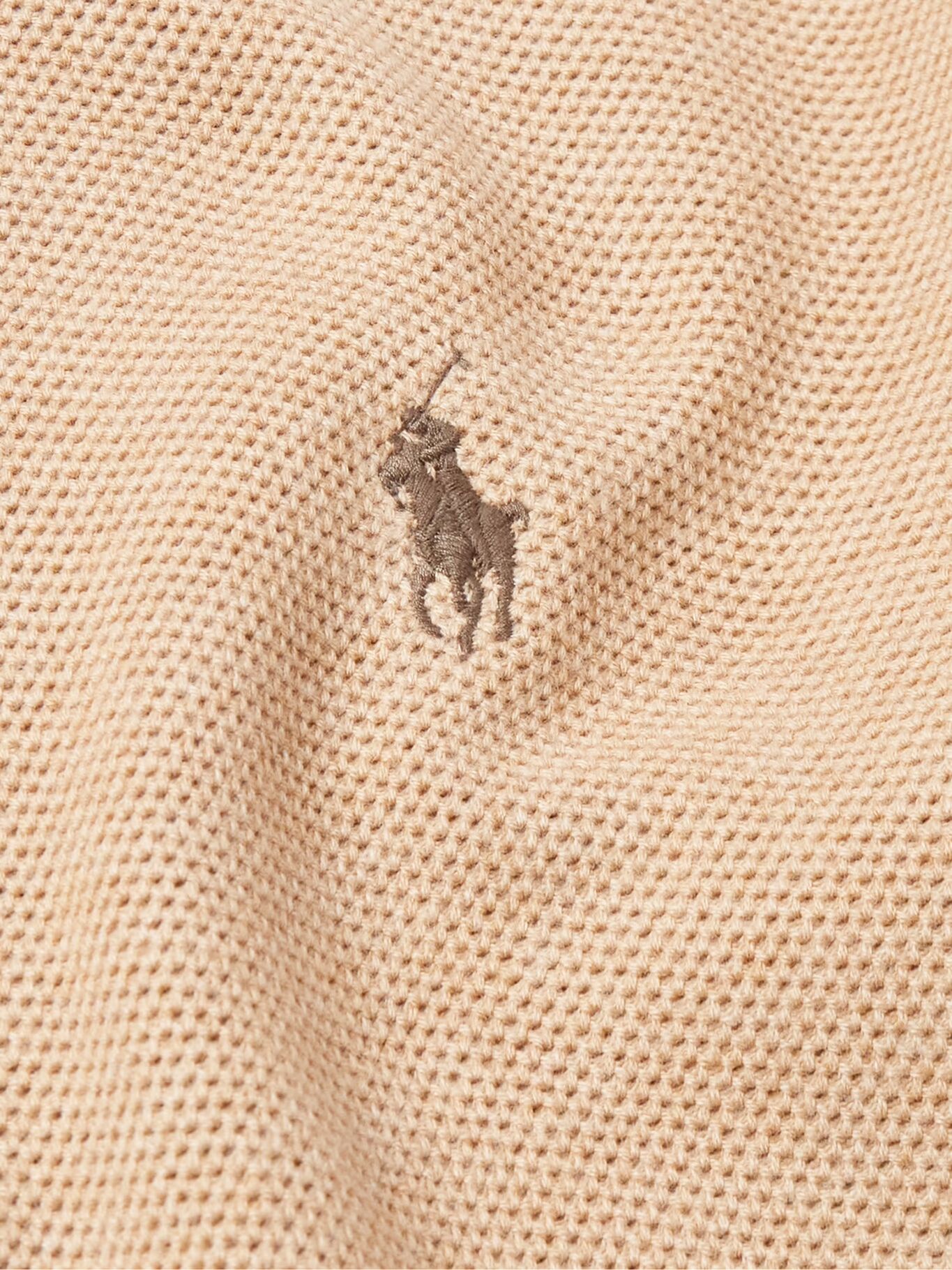 Хлопковый свитер с вышитым логотипом и сотовой вязкой на половину молнии POLO RALPH LAUREN, песочный — фото 2