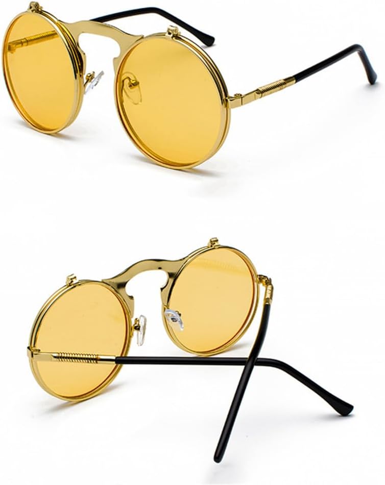 

Винтажные солнцезащитные очки в стиле стимпанк для мужчин и женщин, ретро, ​​круглая металлическая оправа, изогнутые дужки, защита от УФ-излучения UV400 MTZJH, 12 Gold-yellow