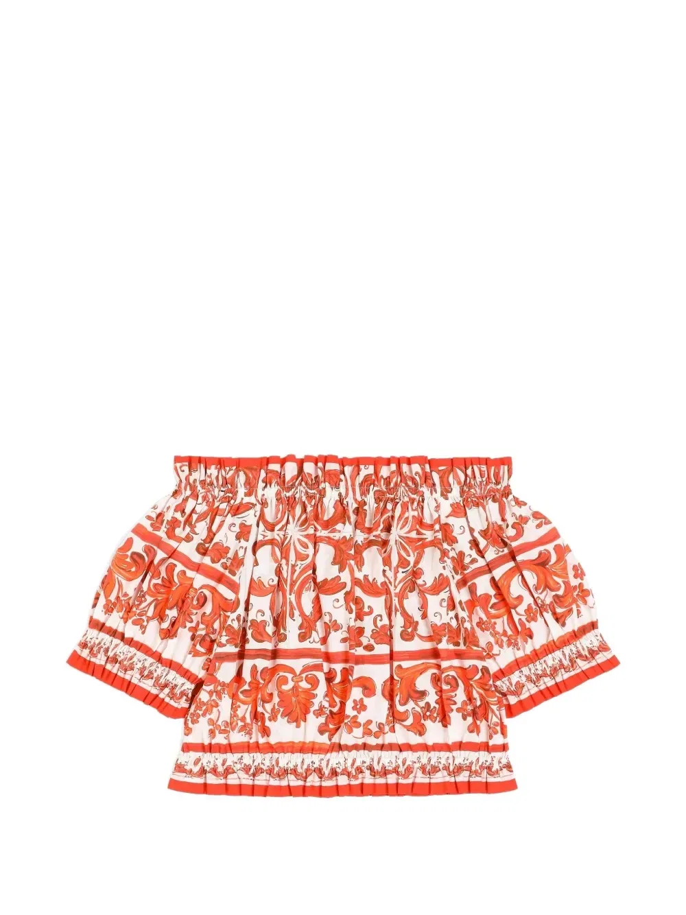 Топ из поплина с принтом "Майолика" Dolce & Gabbana Kids, оранжевый — фото 2