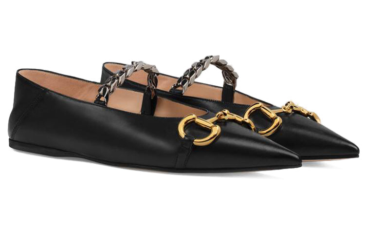 Тапочки (WMNS) Gucci Ballet Flat With Horsebit Leather 'Black' 621161-1RH00-1000 — фото 2