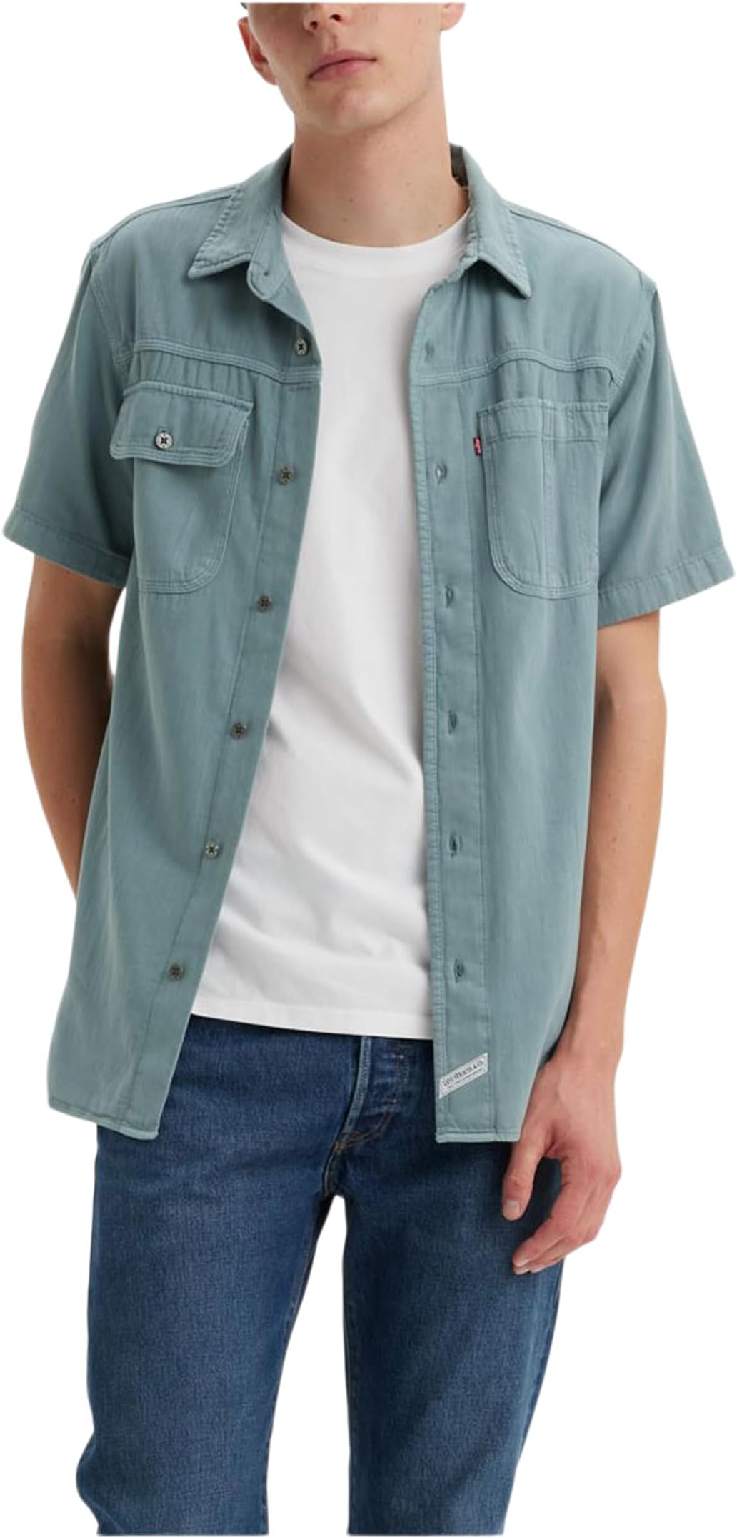 

Рубашка Levi's Premium Short Sleeve Auburn Worker Shirt, цвет Trooper Blue Garment Dye