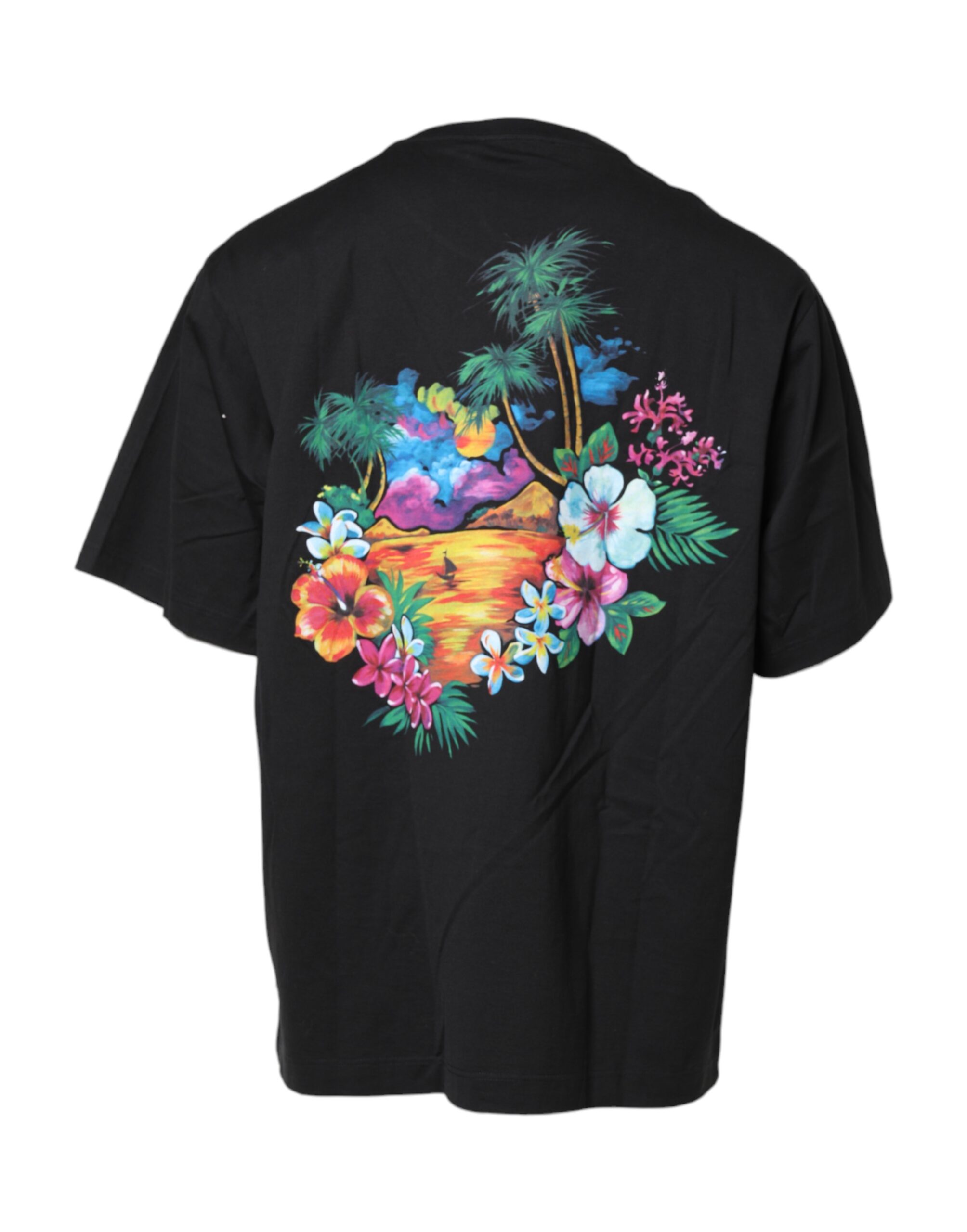 Черная футболка с круглым вырезом и цветочным принтом DG Dolce & Gabbana, Black — фото 3